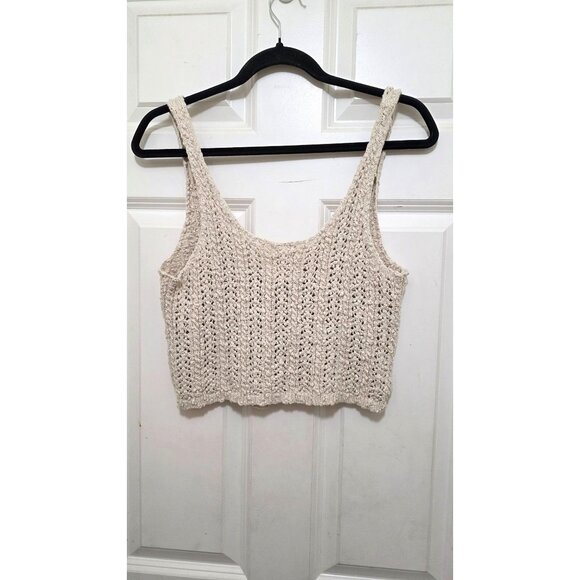 Free People We The Free Beige Crochet Button-Front Tank Top S Recycled Cotton Bl - Picture 3 of 6
